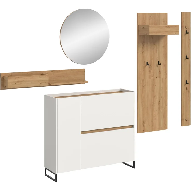 Garderobenkombination B/H/T: 197x236x32 cm in weiß Nachbildung und Artisan Oak Nachbildung – Bild 1