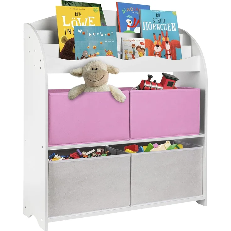 ONVAYA® Kinder Bücherregal Finn | Rosa | Kinderregal mit Boxen | Aufbewahrung von Büchern und Spielzeug | Organizer für Kinderzimmer (Bücherregal Rosa)