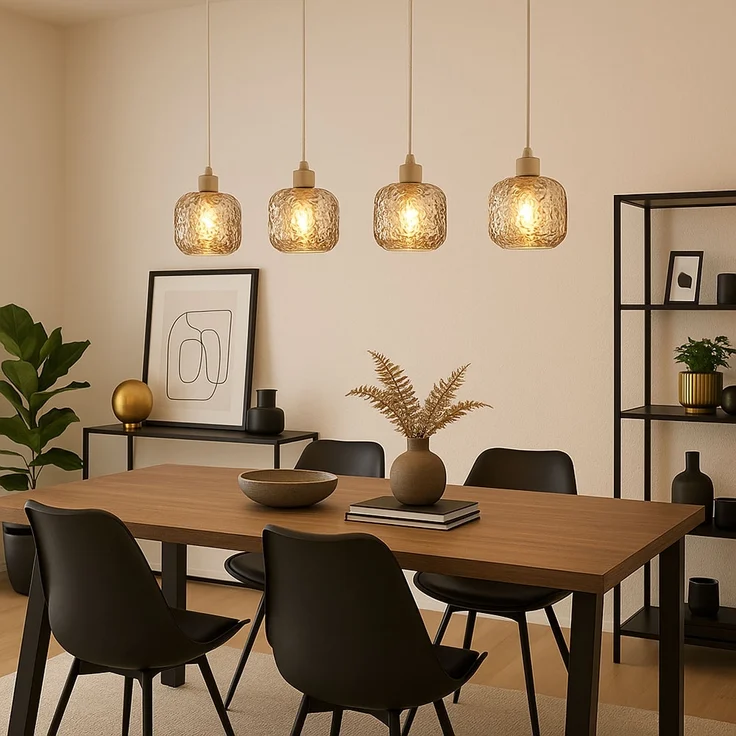 Hängeleuchte, beige, Glas, rauchfarben, Dellenstruktur, H 120 cm – Bild 2