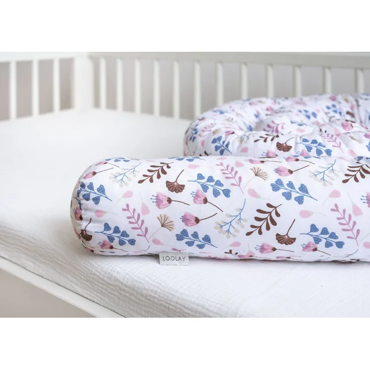 Loolay Nestchenschlange ROSA Blumen BIO-Baumwolle Multifunktion PREMIUM Bettschlange Schlange, (Bettumrandung Krabbeldecke Babybett Umrandung Schlange Bett Kopfschutz, Zierkissen Bettrolle Dekokissen Zugluftstopper - Super GESCHENK)
