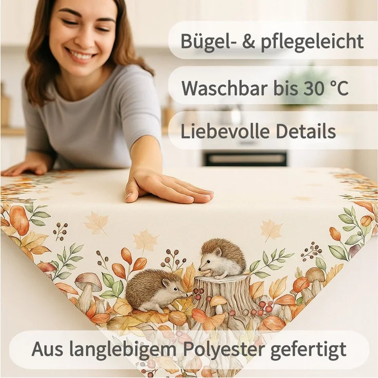 matches21 HOME & HOBBY Tischdecke Tischdecke Herbst 85x85 cm mit Motiv gelbe Sonnenblumen & Blätter (1-tlg), Tischdeko für Küche & Tisch – Bild 3