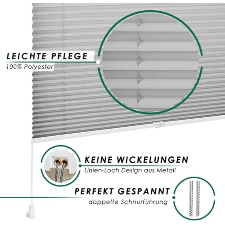 Allesin Plissee ohne Bohren Plissees Klemmfix Hellgrau 50x200 cm(BxH), Plisseerollo Faltrollo mit Klemmträger, Jalousie Rollos für Fenster und Tür, Sichtschutz und Sonnenschutz – Bild 2