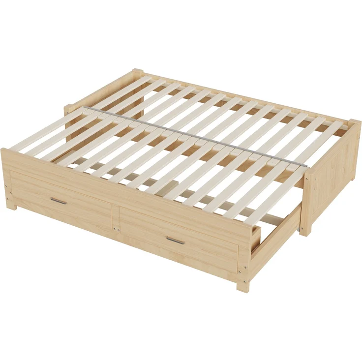 ZUBALIYA Tagesbett 90/180 × 190 cm, Holz, Ausziehbett, Schubladen, Lattenrost, Naturholz – Bild 16