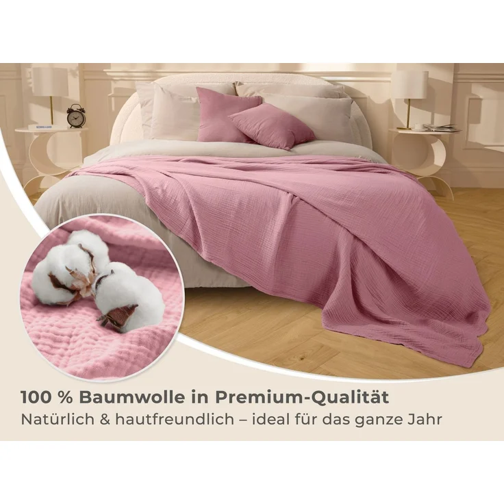 Laynenburg Tagesdecke Musselin aus 100% Baumwolle – Baumwolldecke, Kuscheldecke, Wohndecke als Sommerdecke, Bett-Überwurf, Couch-Überwurf, Sofa-Decke – Bild 3
