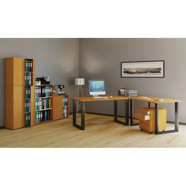 VCM Eck-Schreibtisch Lona 130 x 130 x 50 U-Füße Buche/Schwarz