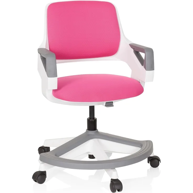 hjh OFFICE 640480 Kinder- und Jugendstuhl Kid Flex Stoff Pink mitwachsender Drehstuhl, Fußablage & Rückenlehne höhenverstellbar