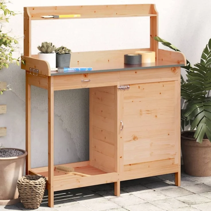 vidaXL Pflanztisch mit Schrank Braun 110,5x45x124,5cm Massivholz Tanne 156344 – Bild 1