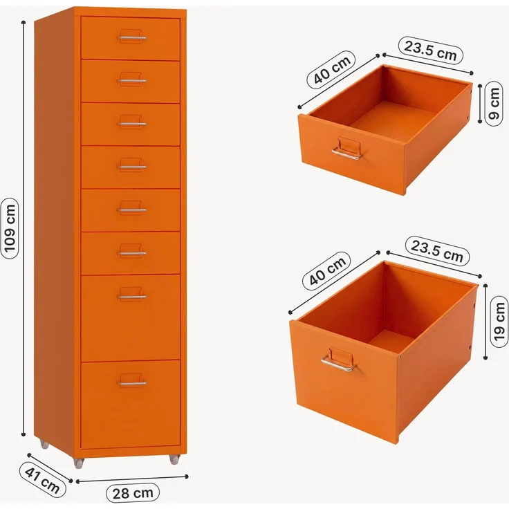 Rollcontainer Kökar mit 8 Schubladen 109x28x41 cm Orange [en. casa] – Bild 4
