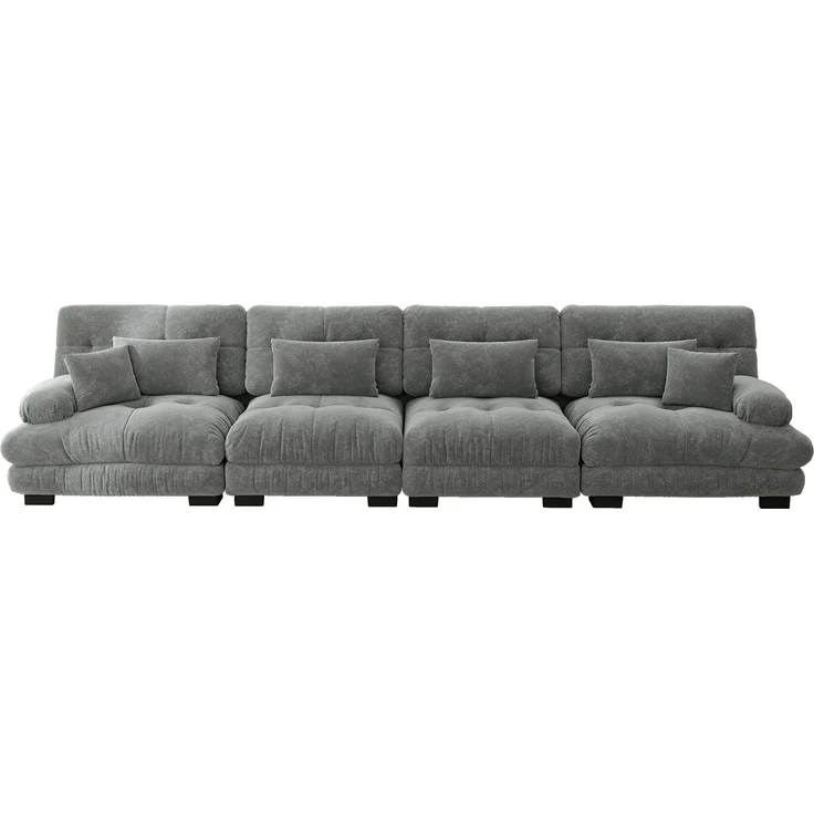 DESVIAE Sofa 4-Sitzer modular mit Tiefsitz aus Chenille Grau, 406 x 77 x 81 cm – Bild 8