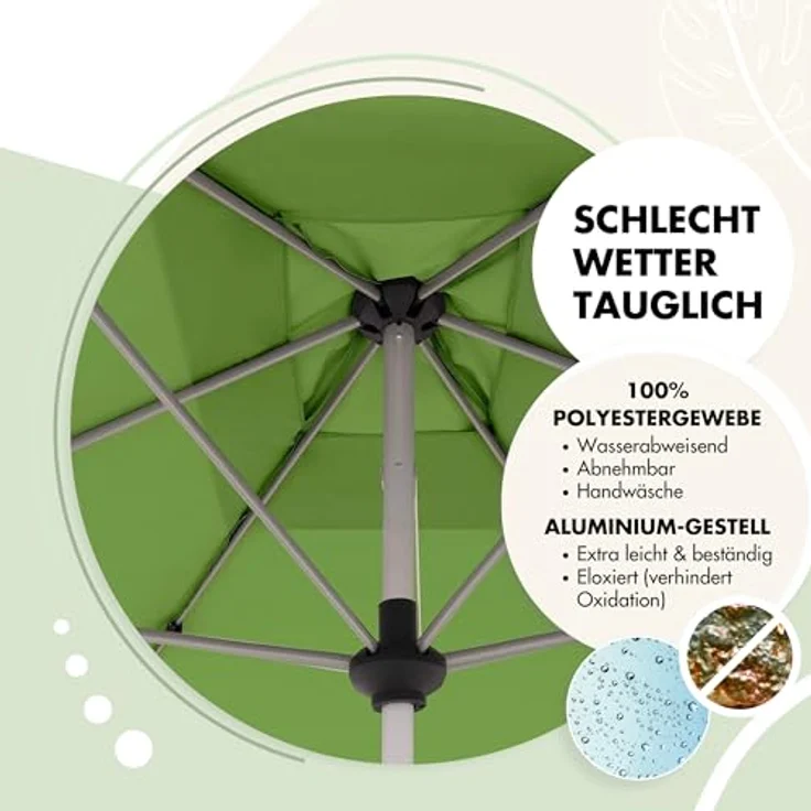 Doppler Sonnenschirm SL-AZ Auto Tilt 220x140 cm Natur I Gartenschirm knickbar I Kurbelschirm mit UV-Schutz 80+ I Kurbelschirm aus Aluminium I regenabweisendes Polyester-Schirmdach – Bild 6