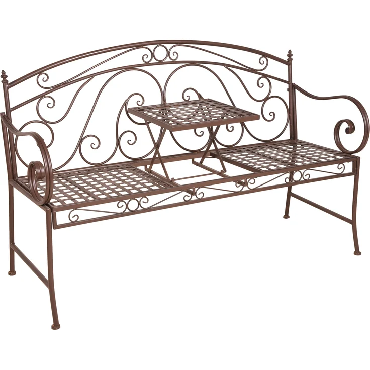 Gartenbank SABINE hochklappbarer Tisch - 147cm Breit, Stahl, Braun, 147 x 53 x 94,5 cm | Terrassenbank Wetterfest Sitzbank Outdoor Bank – Bild 1