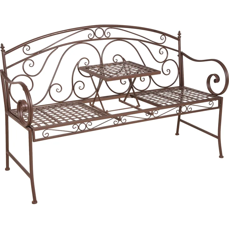 Gartenbank SABINE hochklappbarer Tisch - 147cm Breit, Stahl, Braun, 147 x 53 x 94,5 cm | Terrassenbank Wetterfest Sitzbank Outdoor Bank