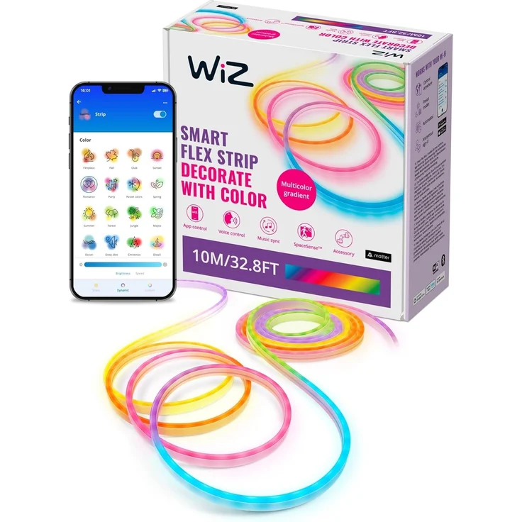 WiZ Tunable White and Color Neon Flex Lightstrip 10m, LED Streifen mit 16 Mio. Farben oder warm- bis kaltweißem dimmbarem Licht, smarte Lichtsteuerung über WLAN per Stimme/App