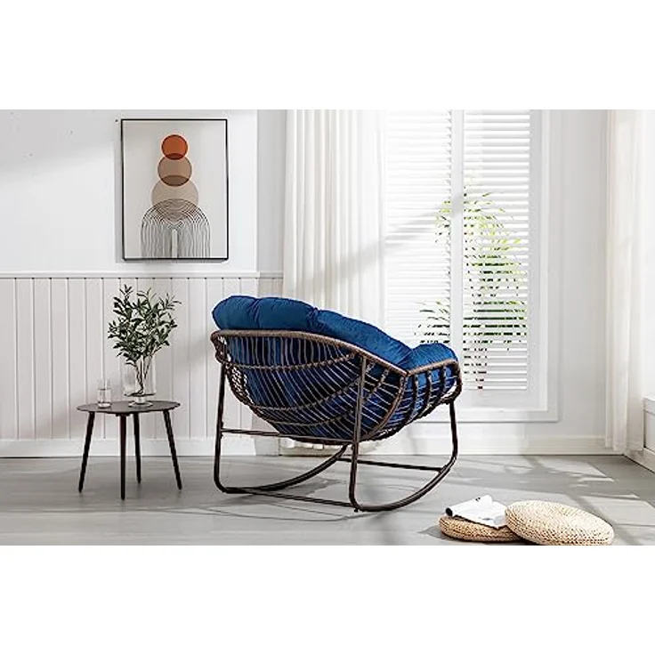 Ball & Cast Schaukelstuhl Outdoor, Rocking Chair mit Gepolstertem Kissen, Relaxsessel Schwingsessel für Garten, Balkon & Terrasse, Marineblau – Bild 4