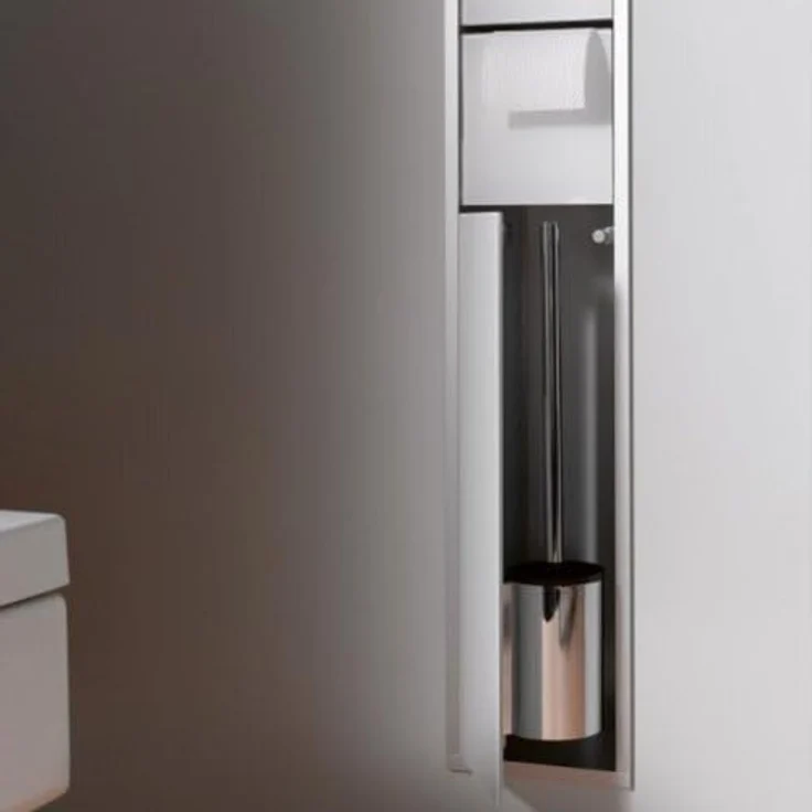 Emco Asis 150 Unterputz-Schrankmodul für das Gäste-WC, Badezimmerschrank als Toilettenpapierhalter & Klobürstenhalter mit extra Fach, Hochschrank mit Push to Open-Funktion, Silber – Bild 3
