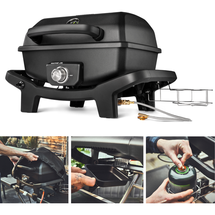 BURNHARD® 1-Brenner Gasgrill WAYNE JR. 3,6 kW – Tragbarer Balkongrill - Tischgasgrill mit Aludruckguss Brennkammer, Gusseisen Grillroste inkl. Abdeckhaube und Gasflaschen Adapter - Schwarz - #946830 – Bild 7