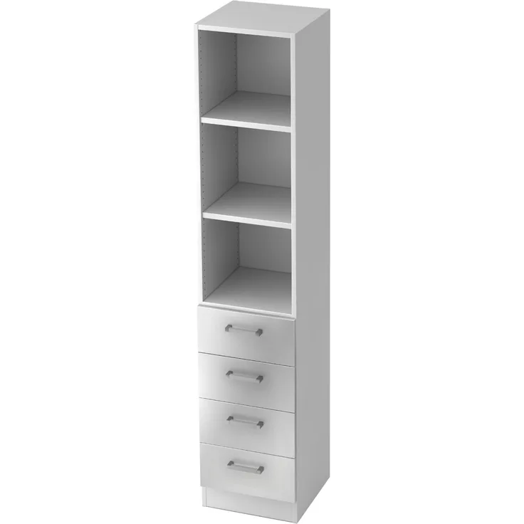 bümö office Aktenschrank Regal mit Schubladen, Büroschrank schmal aus FSC-Holz, 40cm breit in Weiß/Silber - Aktenregal & Schubladenschrank mit Chromgriffen, Büro Möbel Schrank System, 7600-W-S-CE