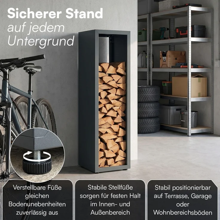 STEELSØN 'Keid' Kaminholzregal 110x40x40 cm, Brennholz Regal für innen/außen, rostfrei & wetterfest, stabil aus Metall, anthrazit – Bild 3