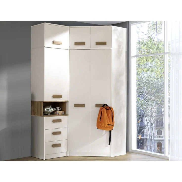 Marmex Möbel Grant Set 12 Hohe Mehrzweckschrank-Set, viel Stauraum, Eckschrank, Bücherregal, laminierte Spanplatte, weiß+riviera Eiche, 143x235x91 cm – Bild 7