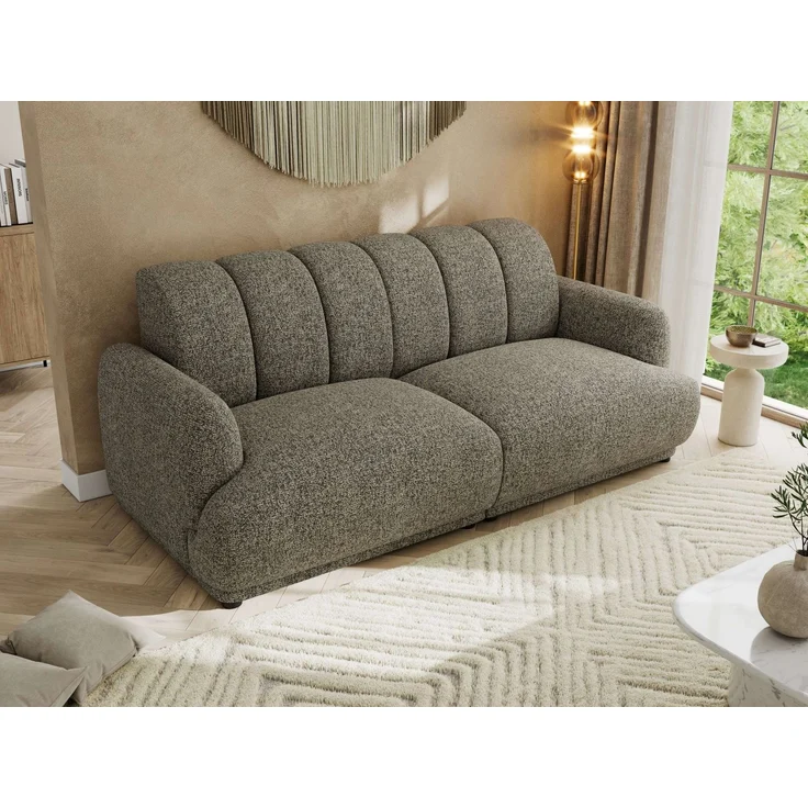 Modernes 3-Sitzer Design Sofa GERRA, feststehende Couch mit ergonomischer HR-Schaum Rückenlehne, hochwertige Wellenfederung, stabiler Massivholzrahmen, Luxus-Optik - Grau Strukture – Bild 4