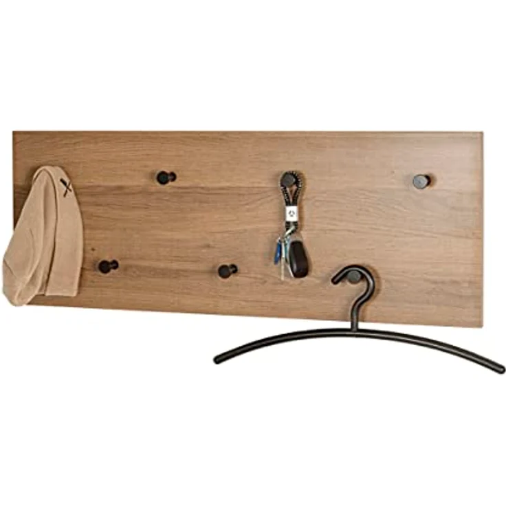 HAKU Möbel Wandgarderobe eiche, schwarz, MDF, Metall - Maße: B 80 cm x H 30 cm x T 5 cm, Style: Modern – Bild 5