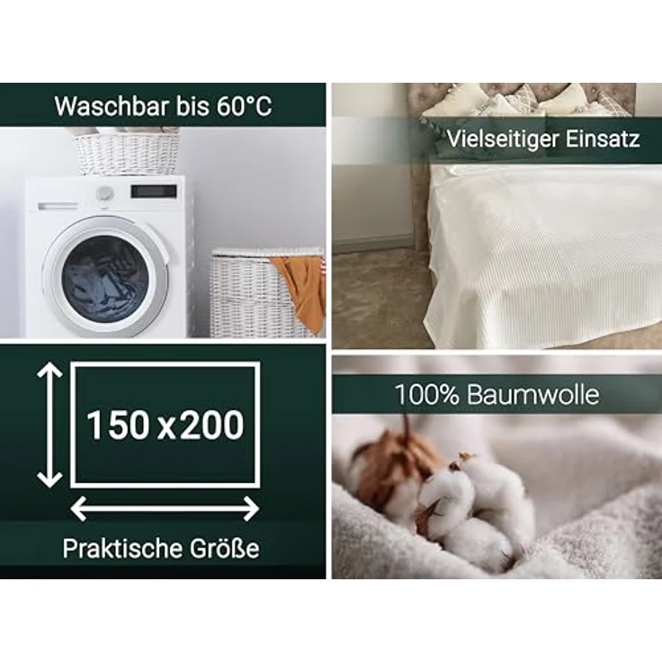 Zollner Kuscheldecke, Weiß, 150x200 cm, Oeko-Tex® Standard 100, 100% Baumwolle, waschbar bis 60°C – Bild 4