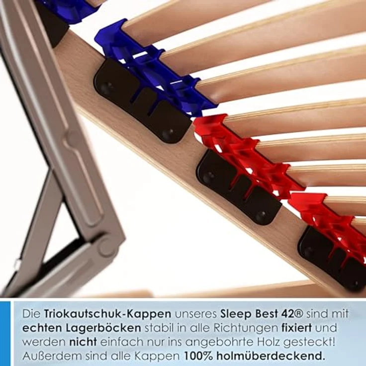 stabiler Lattenrost 100% BUCHE Lattenrahmen - Kopfteil verstellbar - SCHULTERFRÄSUNG, 7 Zonen, 42 Federleisten, Härte-Regulierung, Mittelgurt - VARIO SLEEP BEST 42® unmontiert (140x200 cm) – Bild 7