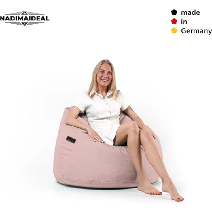 Nadimaideal Sitzsack Tropfenform Kastanie | Bodenkissen für Kinder & Erwachsene | Indoor & Outdoor | Gaming Sitzsack - Sitzkissen - Beanbag | Füllung EPS Perlen (Puderrosa, XXL-Durchmesser 88 cm) – Bild 5