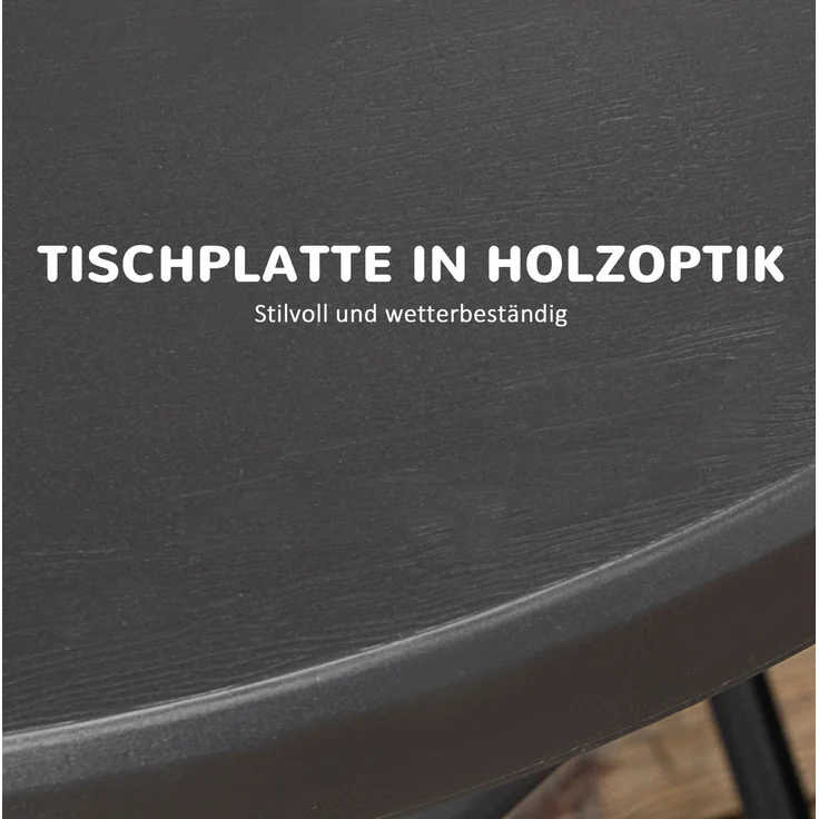 Gartentisch Ø80x73 cm klappbar für 4 Personen – Holzoptik, dunkelgrau, Stahlrahmen – Bild 6