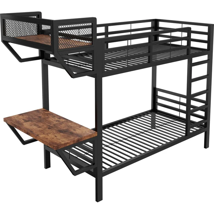 ZUBALIYA Metall-Etagenbett (90 x 200 cm) mit Schreibtisch und Ablagefächern, Lattenrost, platzsparendes Hochbett für Kinder, Jugendliche und Erwachsene, Schwarz – Bild 16