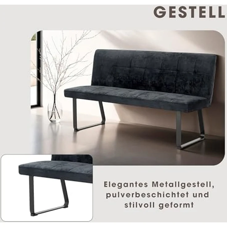 byLIVING Bank Talea / Moderne Sitzbank mit einem Webstoff-Bezug in hellgrau / Metall Gestell schwarz pulverbeschichtet / Bank mit Rückenlehne / B 160, H 92, T 59 cm – Bild 5