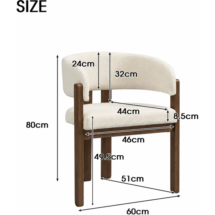 Esszimmerstuhl 6er-Set mit Armlehnen, Bouclé-Bezug und Massivholzrahmen in Walnussfarbe,80x60x51 cm – Bild 5