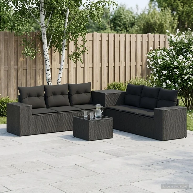 vidaXL Sofa Set 8 stk. Schwarz Polyrattan und Stahl 3448476 – Bild 1