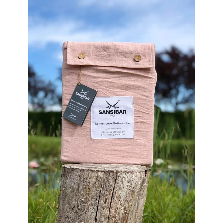Bettwäsche SANSIBAR Leinen Look BL 135x200 cm rosa Bettbezug Bettzeug – Bild 4