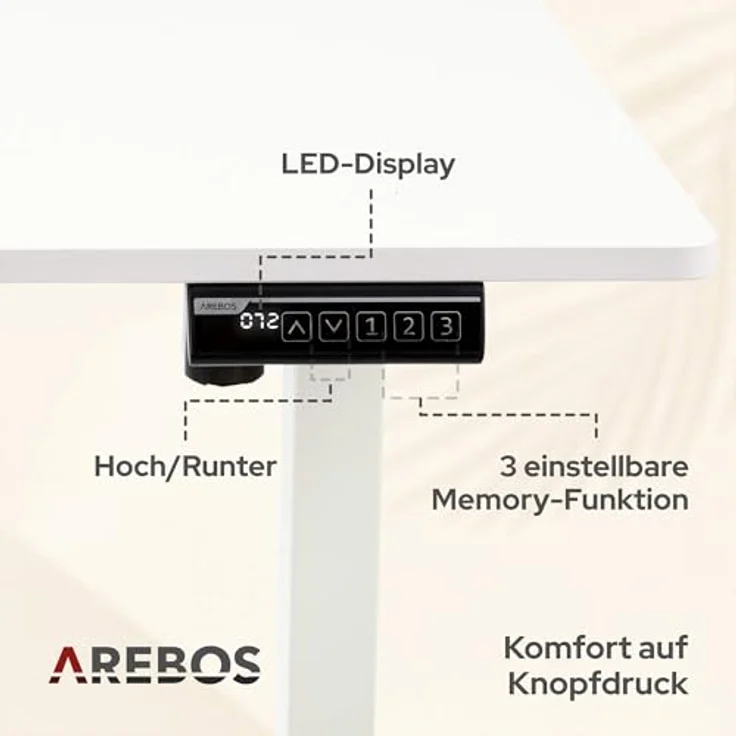 Arebos Schreibtisch Computer-Bürotisch 140 x 60 cm, elektrisch Memory-Funktion, 72-118 cm höhenverstellbar, Hebekapazität: 50 kg – Bild 6