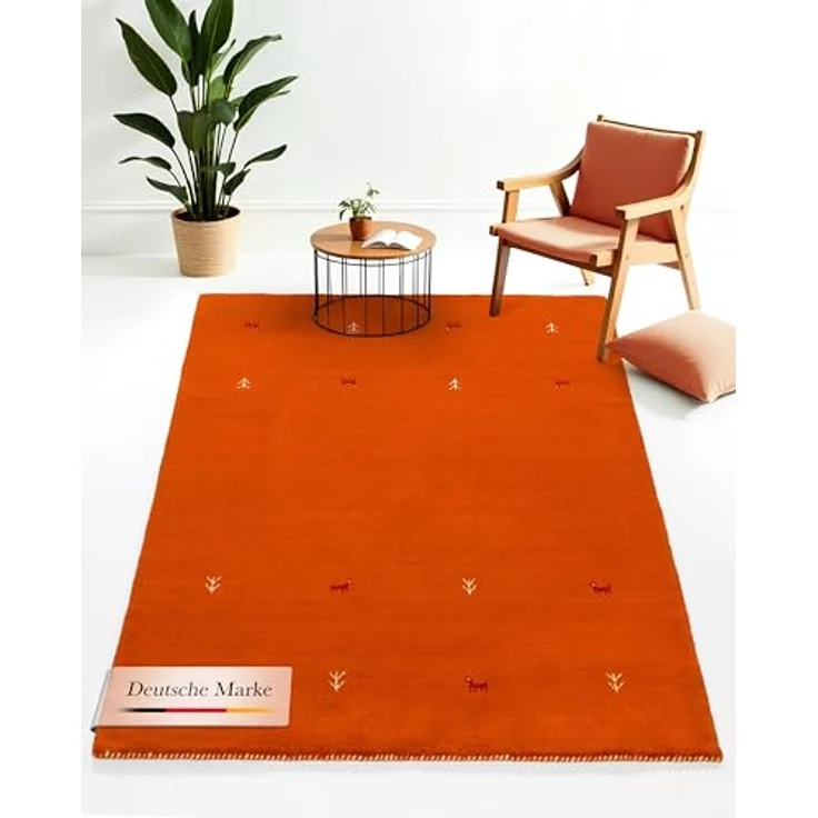 carpetfine 'Gabbeh Uni' Wollteppich, reine Wolle, Orange, 80 x 150 cm – Bild 2