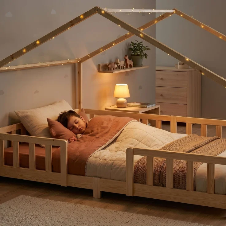 Kinderbett Treviolo 120x200 cm mit Kaltschaummatratze und Gitter Holz Natur [en. casa] – Bild 6