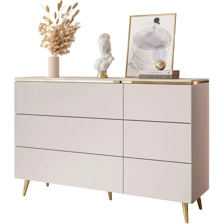 Lookway Kommode AURORA 6S in Kaschmir mit goldener Leiste, Breite: 138 cm