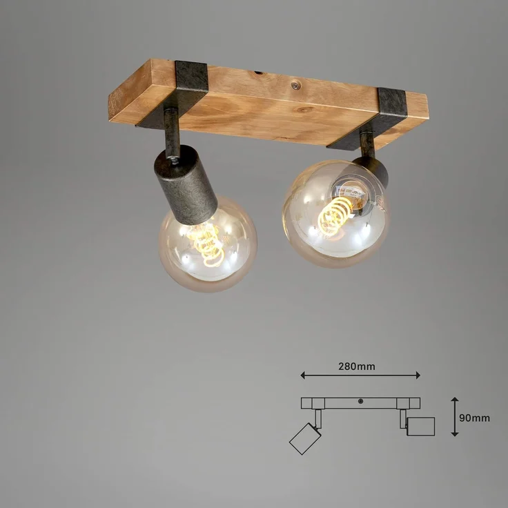 BRILONER - Deckenlampe Vintage schwenkbar, Holzbasis, E27 Fassung, max. 25 Watt, Deckenleuchte, Lampe, Wohnzimmerlampe, Schlafzimmerlampe, Küchenlampe, Deckenstrahler, 28 x 10 x 9 cm, Holz-Schwarz – Bild 6