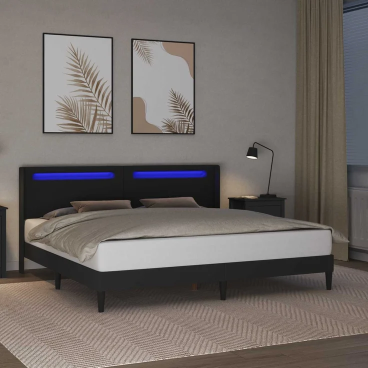 vidaXL Bettrahmen mit LED-Lichtleisten Schwarz 180x200 cm Kunstleder 42027988 – Bild 4