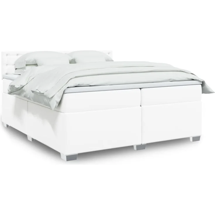 vidaXL Boxspringbett mit Matratze Weiß 200x200 cm Kunstleder 3288437 – Bild 1