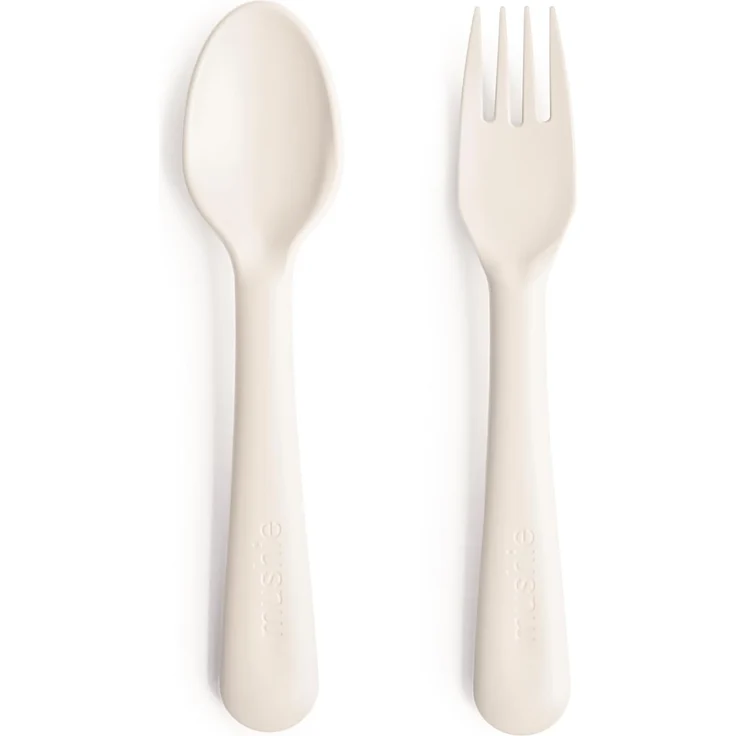Mushie - Gabel & Löffel - Ivory Weiß – Bild 1