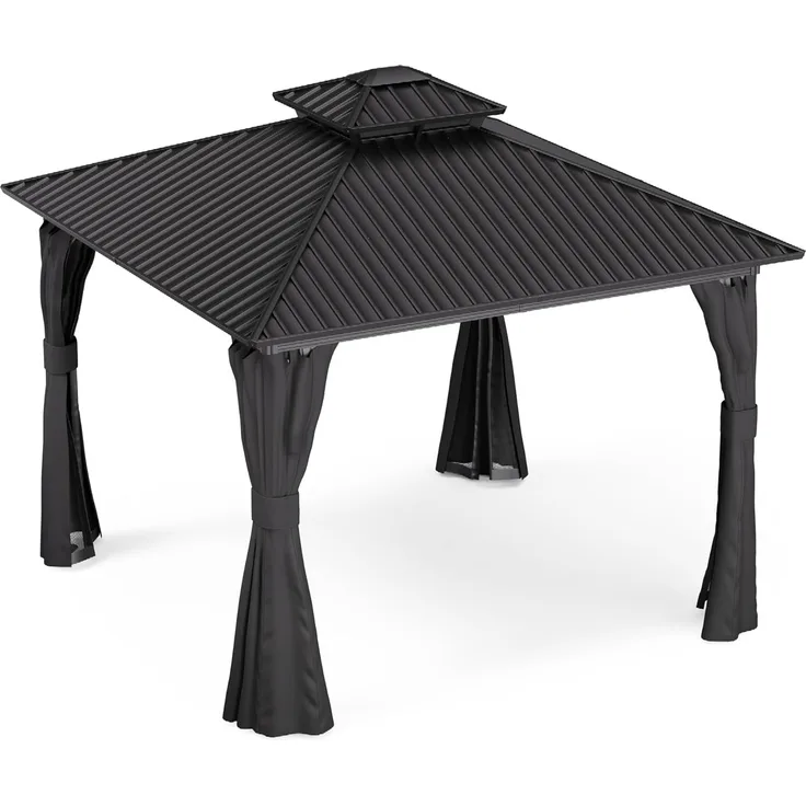 Blumfeldt Pavillon 3x3, Gartenpavillon Wasserdicht Stabil, Aluminiumrahmen & Verzinktes Stahldach, Inkl. Vorhänge & Moskitonetz, UV-Schutz, Wetterfest, Schwarz