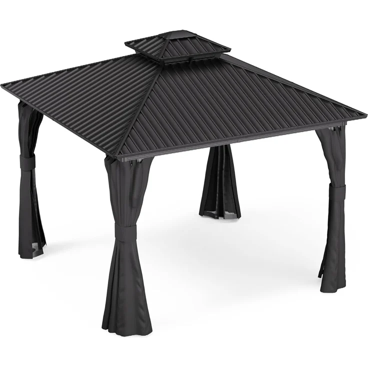 Blumfeldt Pavillon 3x3, Gartenpavillon Wasserdicht Stabil, Aluminiumrahmen & Verzinktes Stahldach, Inkl. Vorhänge & Moskitonetz, UV-Schutz, Wetterfest, Schwarz – Bild 1