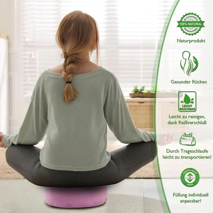 Amagohome Yogakissen Yogakissen Bodenkissen rund H 14xø31 cm mit Buchweizenschalen Meditati – Bild 5