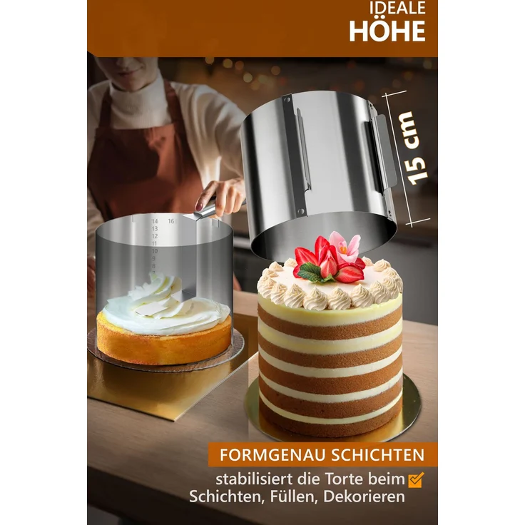 Aurelia Home Tortenring verstellbar aus Edelstahl – 15 cm hoch, Ø 16–30 cm – Bild 3