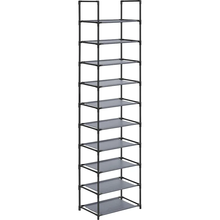 Songmics Schuhregal,10 Ebenen, Schuhablage, Schuhaufbewahrung, schmal, 28 x 45 x 173 cm, Metallgestell, Ablagen aus Vliesstoff, für Flur, Schlafzimmer, grau HSL010G01