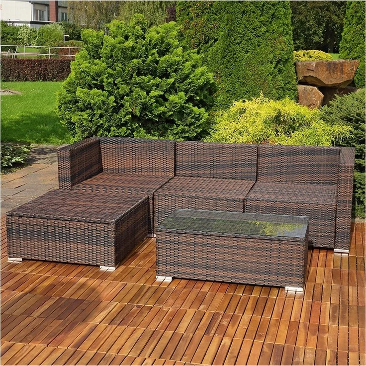 Lounge Sitzgruppe Rattanlounge Rattanmöbel Ecksofa Garten Tisch Polster braun – Bild 3