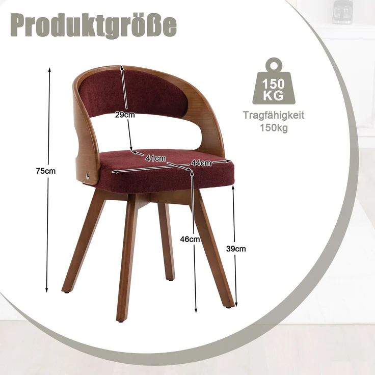 LVHOM Esszimmerstuhl 360° drehbar, 2er Set, Polsterstuhl aus Leinen und Massivholz, Küchenstuhl gepolstert, ergonomischer Schalenstuhl mit Armlehne, bis 150 kg – Bild 6