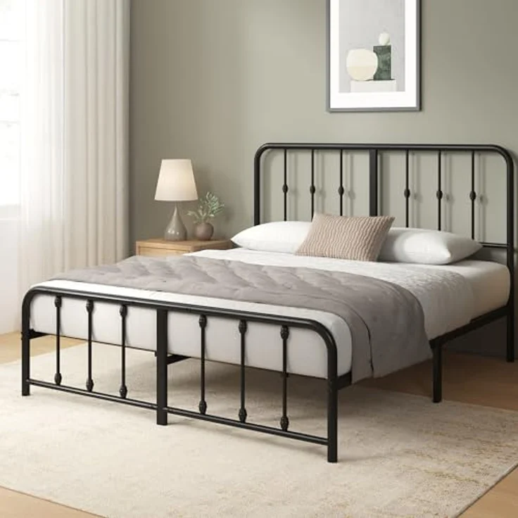 Zinus Florence Bett 140x200 cm – 35 cm hoch – Metallbettgestell mit Kopf- und Fußteil – Bett mit Lattenrost – Bettgestell im Vintage-Design – Stauraum unter dem Bett – Schwarz – Bild 4